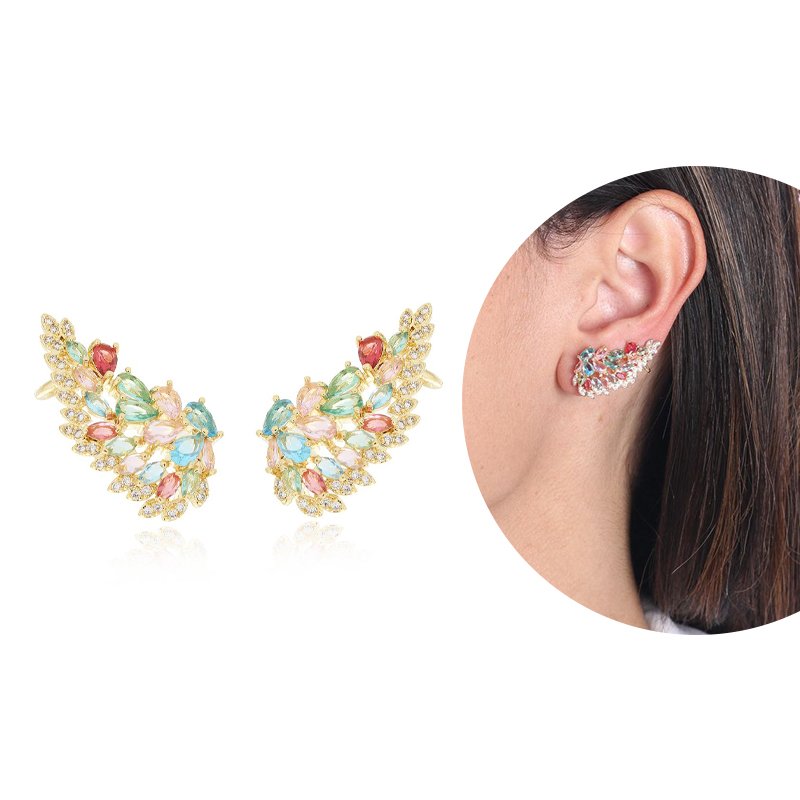 Brd-1113-Do Brinco Ear Cuff Cravejado Colorido