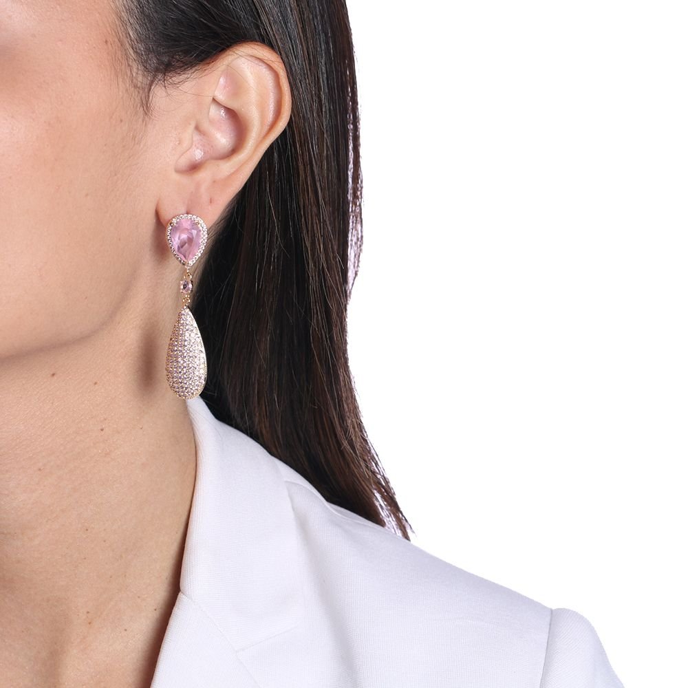 Brd-1131-Do Brinco Grande De Gota Cravejado Cristal E Preto