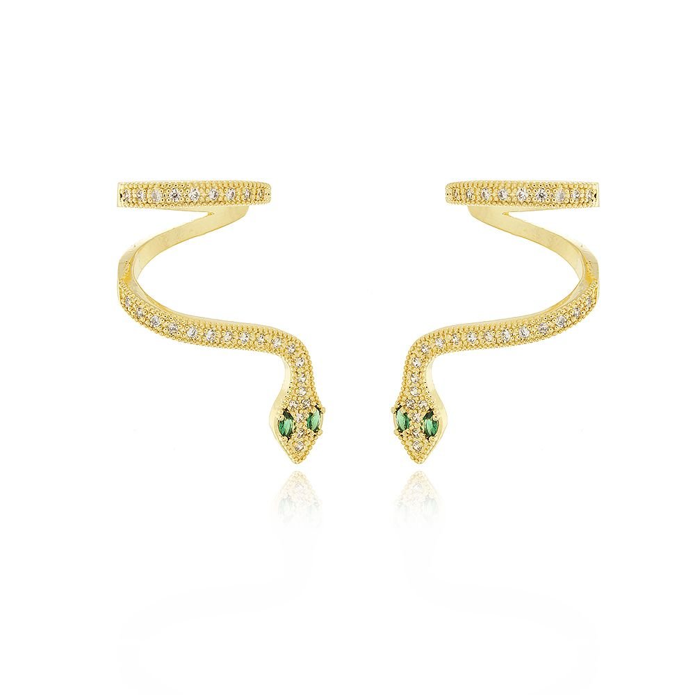 Brd-1218-Do Brinco De Cobra Cravejado Com Piercing Fake Cristal+Esmeralda