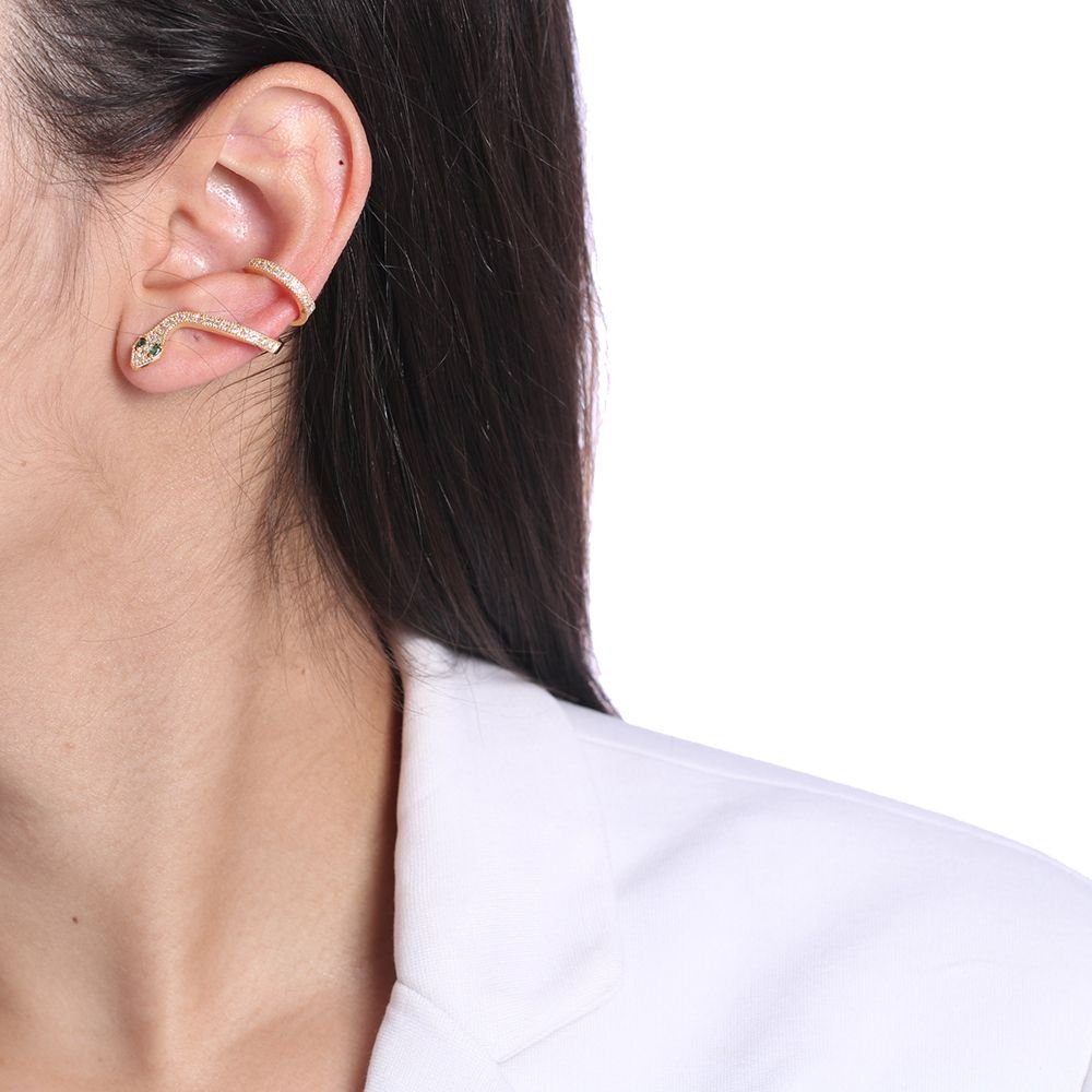 Brd-1218-Do Brinco De Cobra Cravejado Com Piercing Fake Cristal+Esmeralda