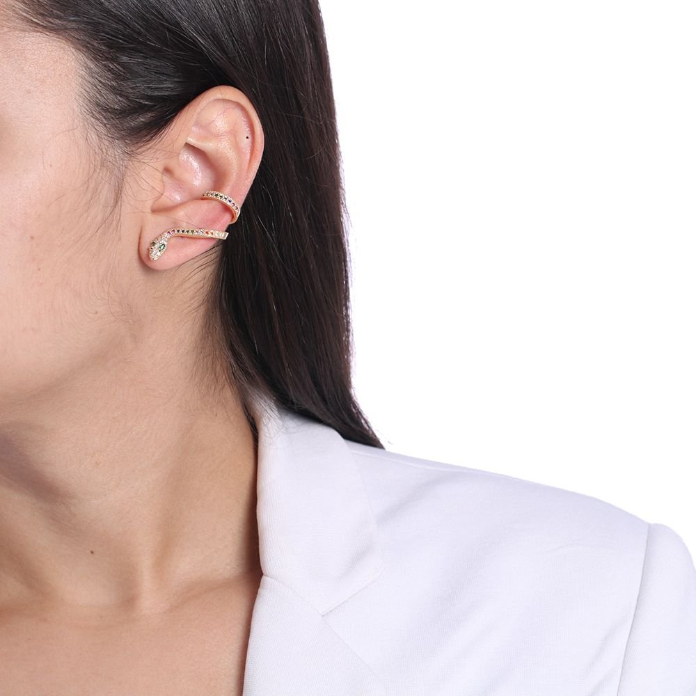 Brd-1219-Do Brinco De Cobra Ear Cuff Cravejado Cristal