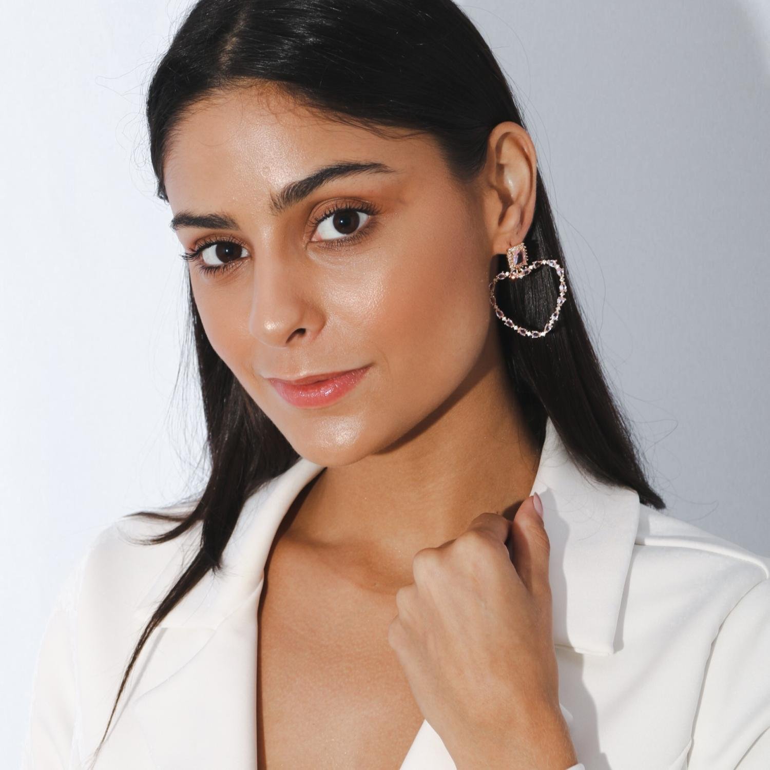 Brd-1316-Do Brinco De Coração Cravejado Cristal