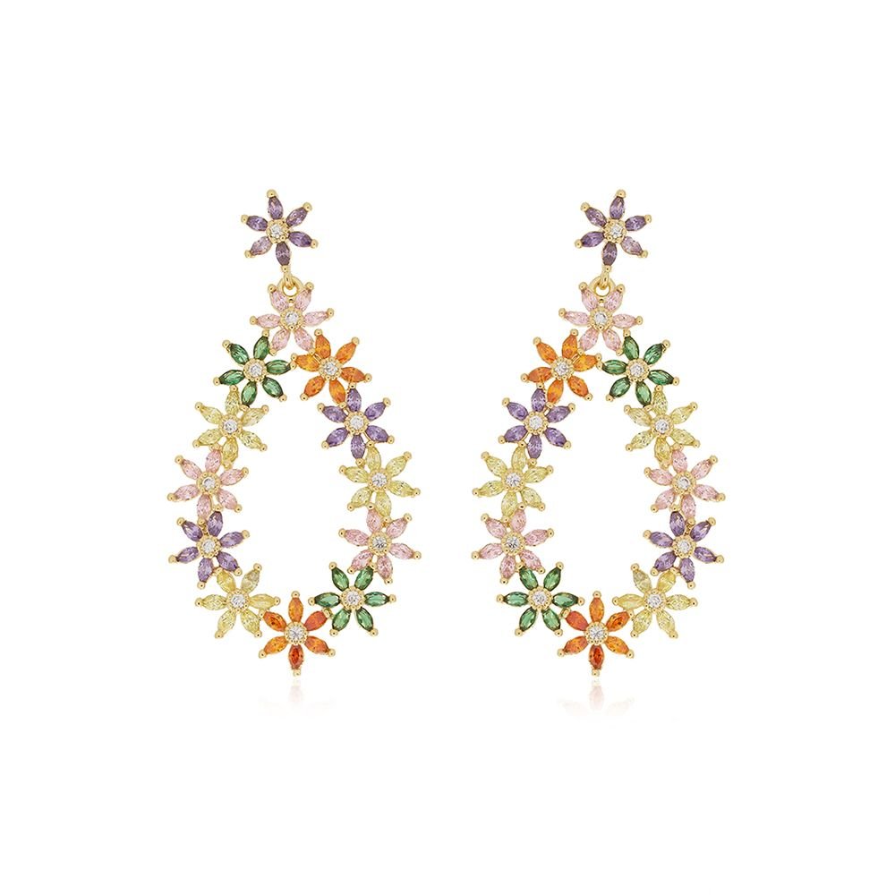 Brd-1328-Do Brinco De Gota Com Florzinhas Cravejadas Cristal