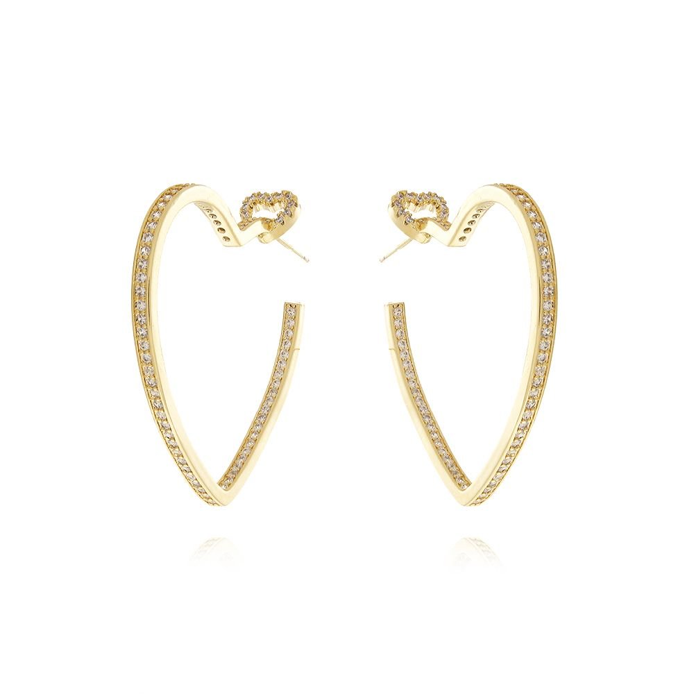 Brd-1329-Do (40mm) Brinco Argola De Coração Cravejada