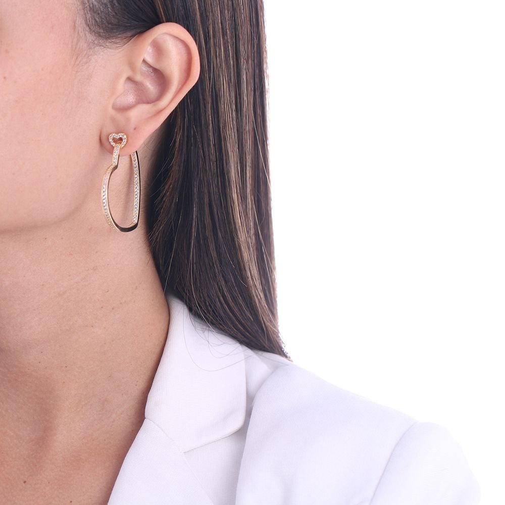 Brd-1329-Do (40mm) Brinco Argola De Coração Cravejada