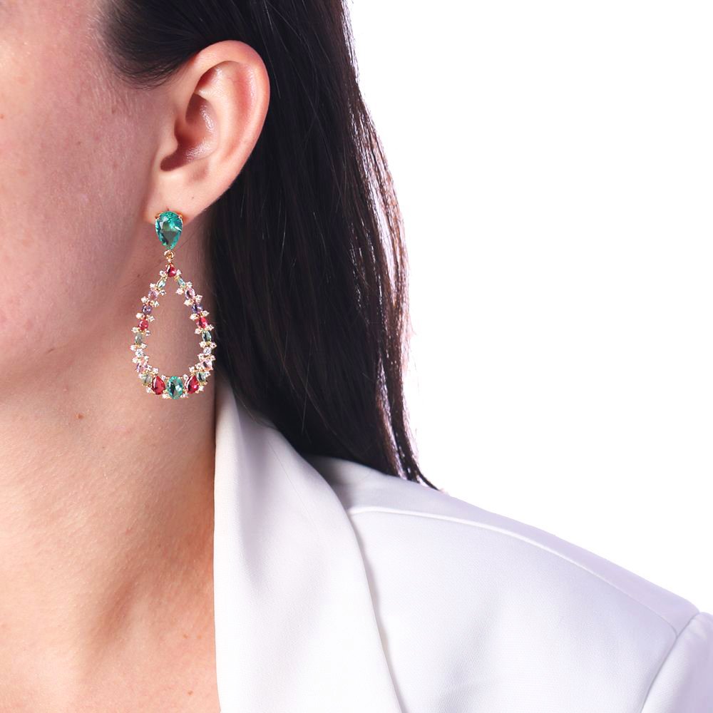 Brd-1356-Do Brinco Longo Cravejado Colorido