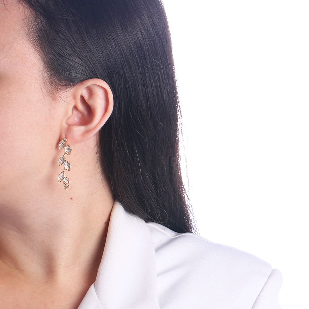 Brd-1365-Do Brinco De Folhas Cravejadas