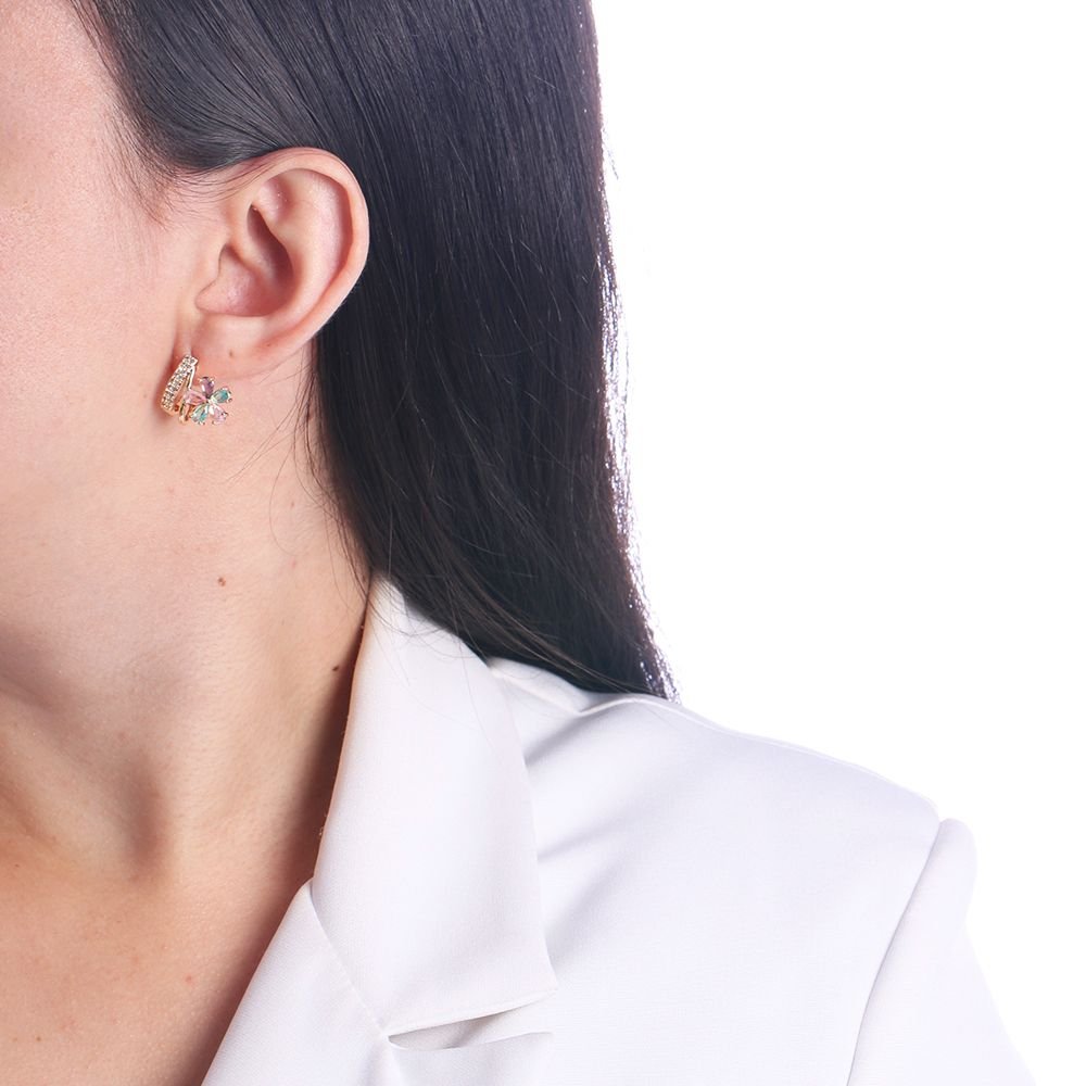 Brd-1372-Do Brinco Floral Cravejado Cristal E Colorido