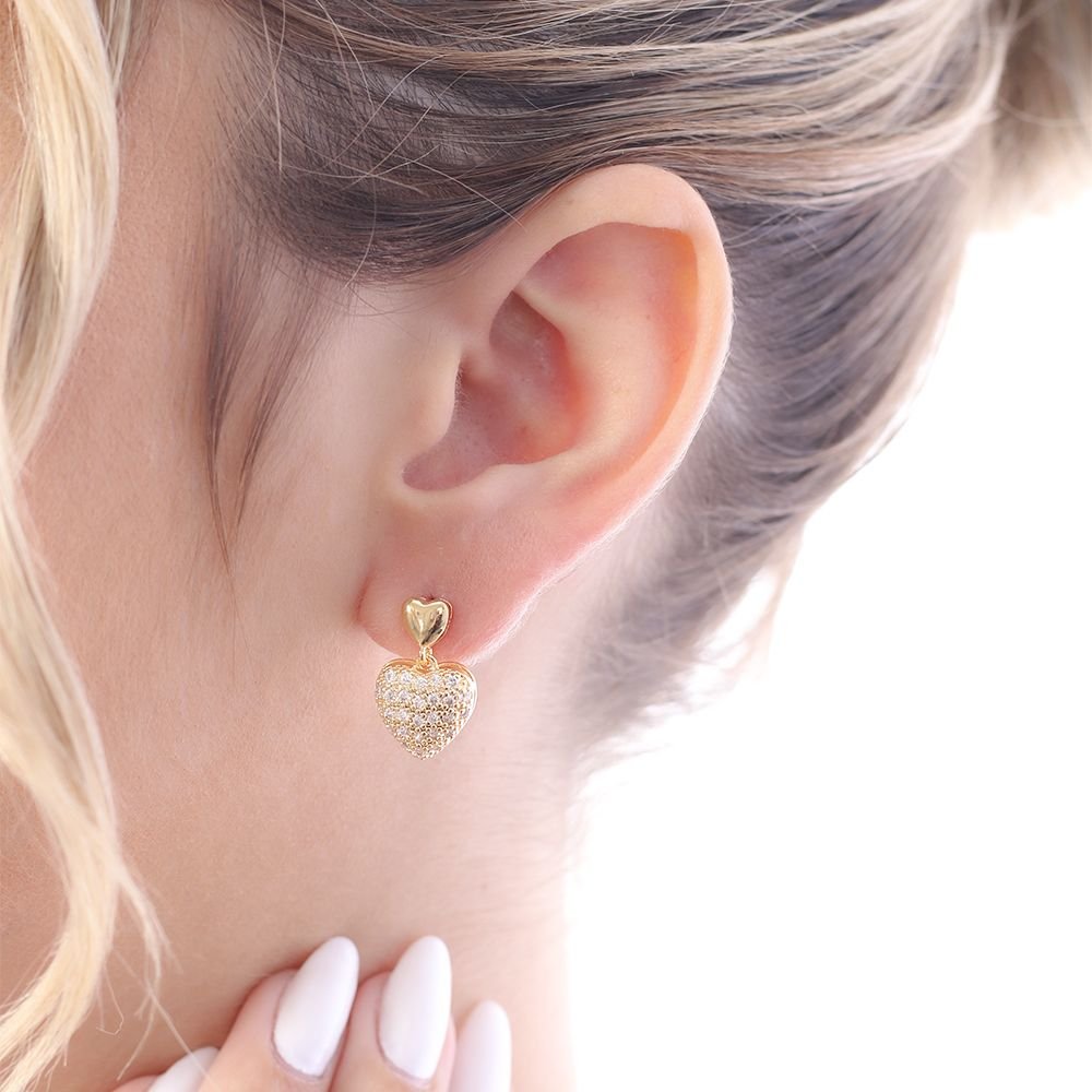 Brd-1445-Do Brinco Coração Cravejado Com Zircônias.
