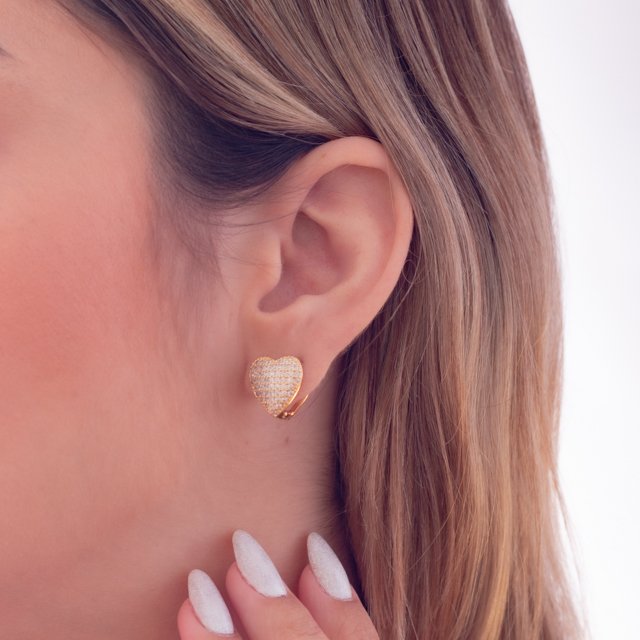 Brd-1450-Do Brinco De Coração Cravejado De Zircônias Cristal.