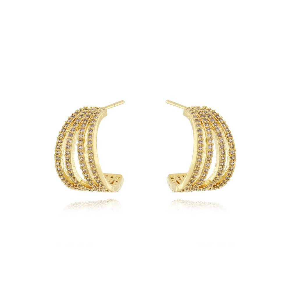 Brd-440-Do Brinco Meia Argola De Fileiras Cravejada