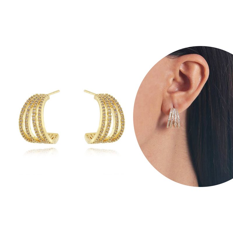 Brd-440-Do Brinco Meia Argola De Fileiras Cravejada