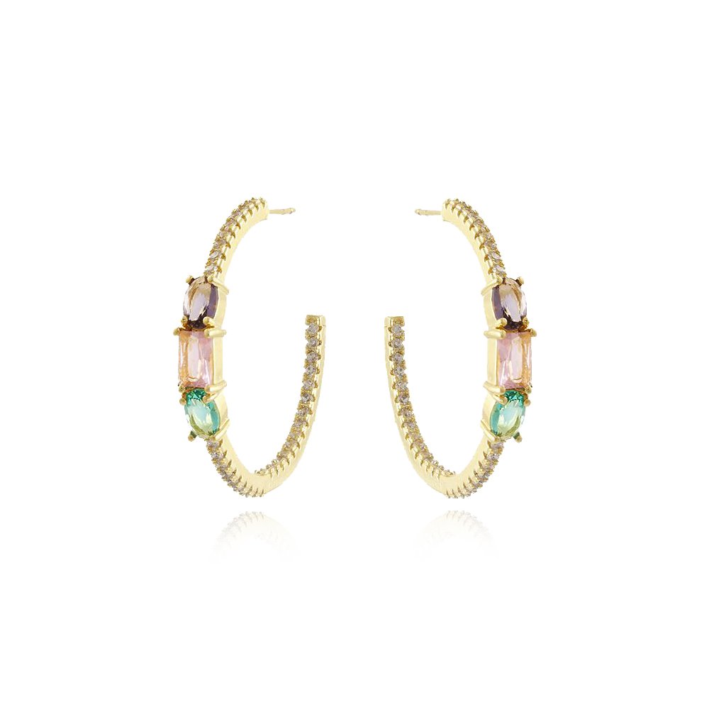 Brd-54-Do Brinco De Argola Cravejado Com Zircônias Coloridas