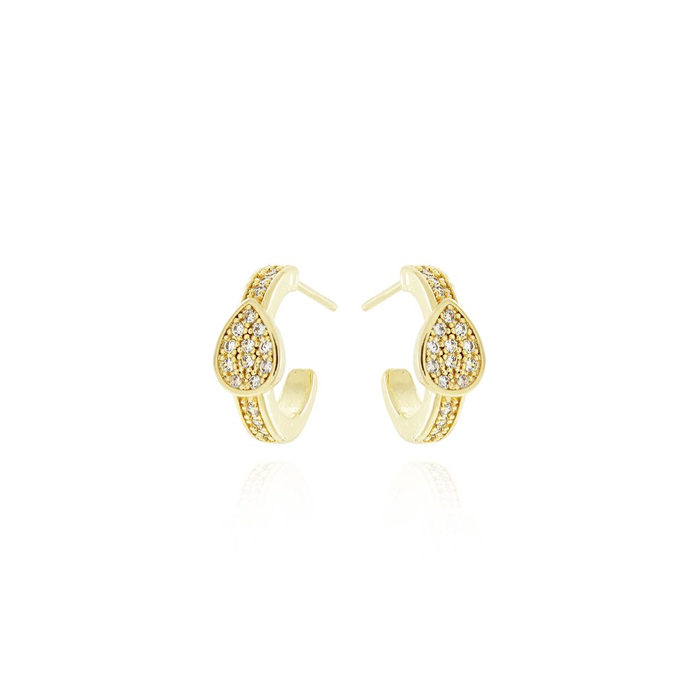 Brd-578-Do Brinco De Argola Com Gota E Zircônias