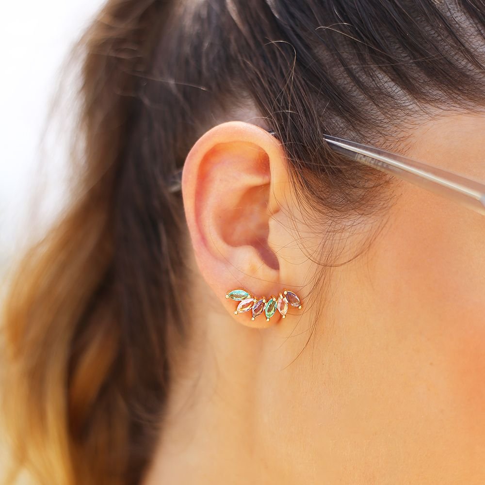 Brd-822-Do Brinco Ear Cuff Cravejado Colorido