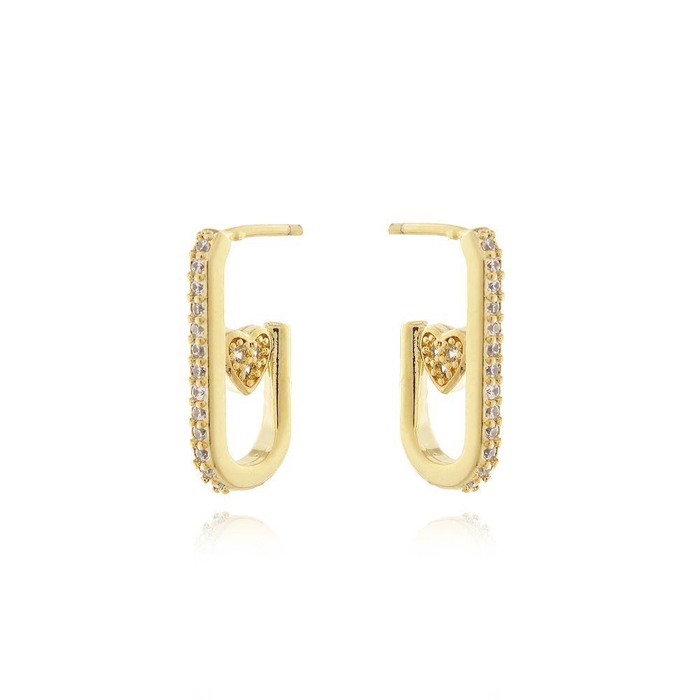 Brd-859-Do Brinco Argolinha Quadrada Com Coração Cravejado