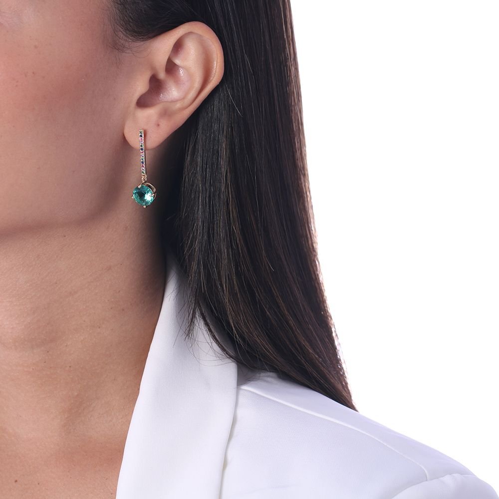 Brd-884-Do Brinco De Pêndulo Cravejado E Pedra Verde Água