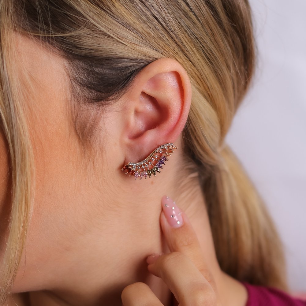 Brd-895-Do Brinco Ear Cuff Cravejado Colorido