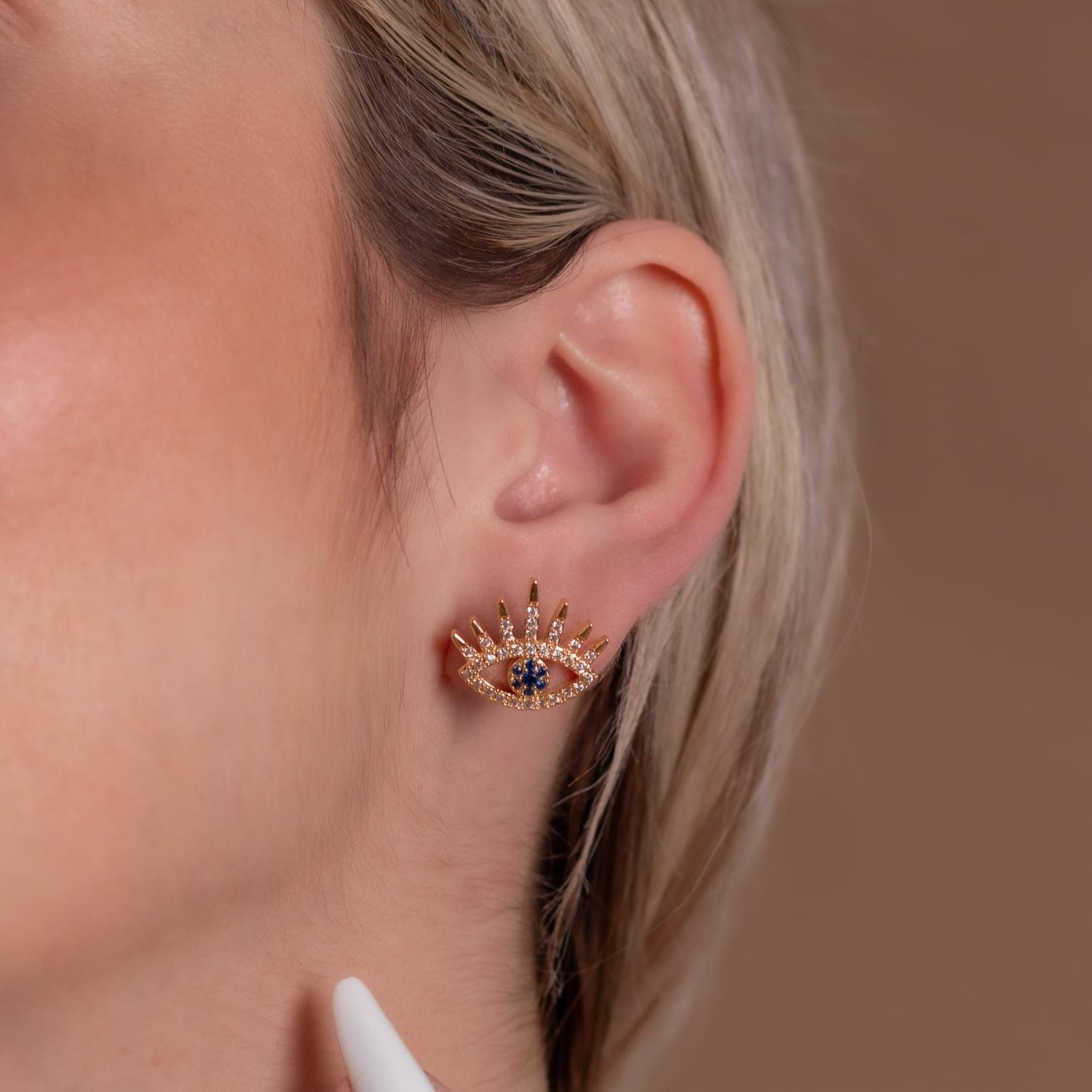 Brd-909-Do Brinco Olho Grego Cravejado Cristal.