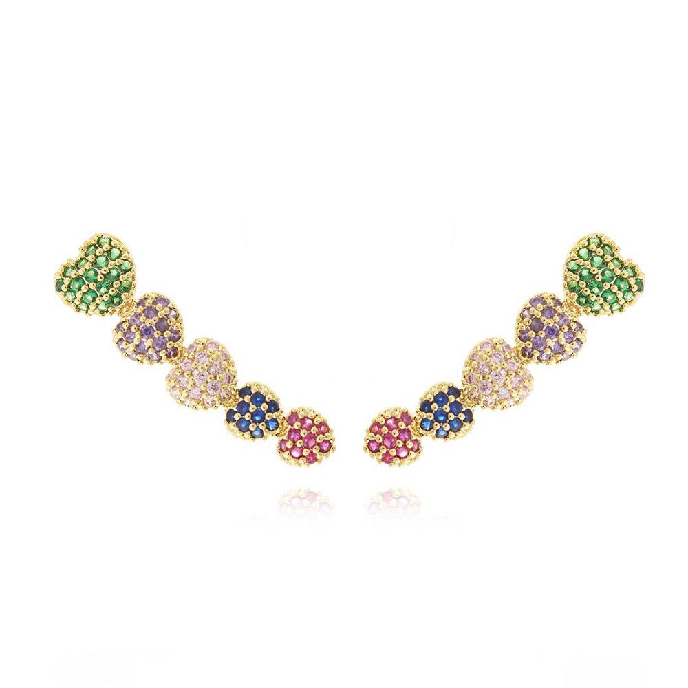 Brd-916-Do Brinco Ear Cuff De Coração Cravejado Colorido