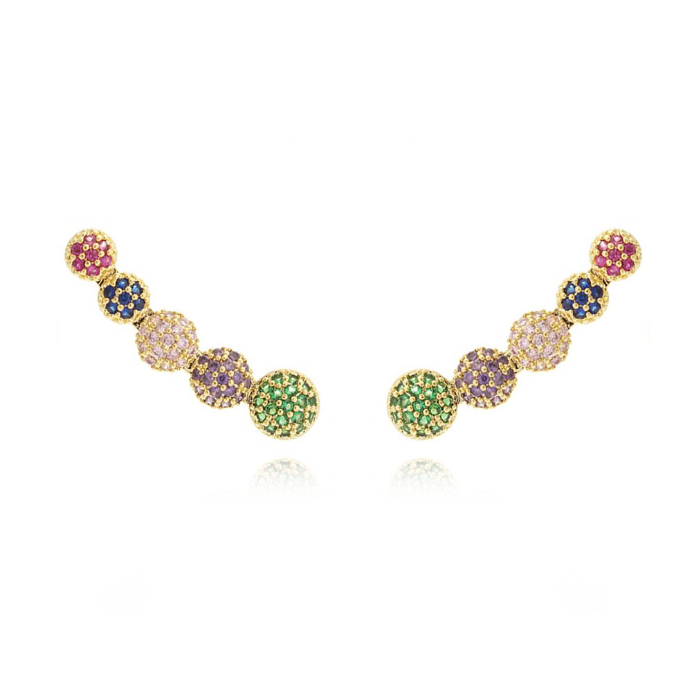 Brd-917-Do Brinco Ear Cuff Bolinhas Cravejadas Coloridas