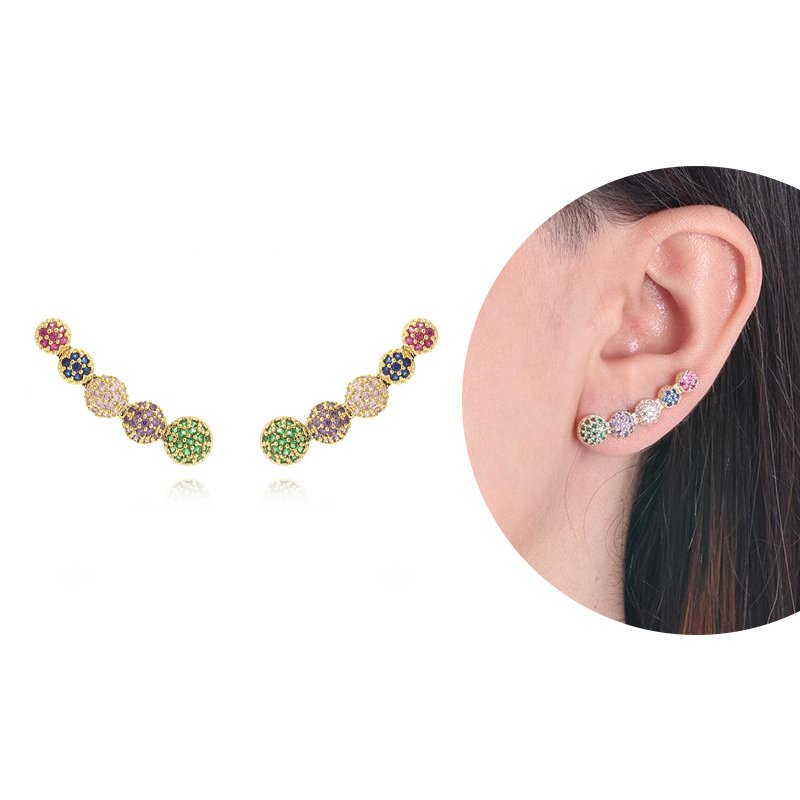 Brd-917-Do Brinco Ear Cuff Bolinhas Cravejadas Coloridas