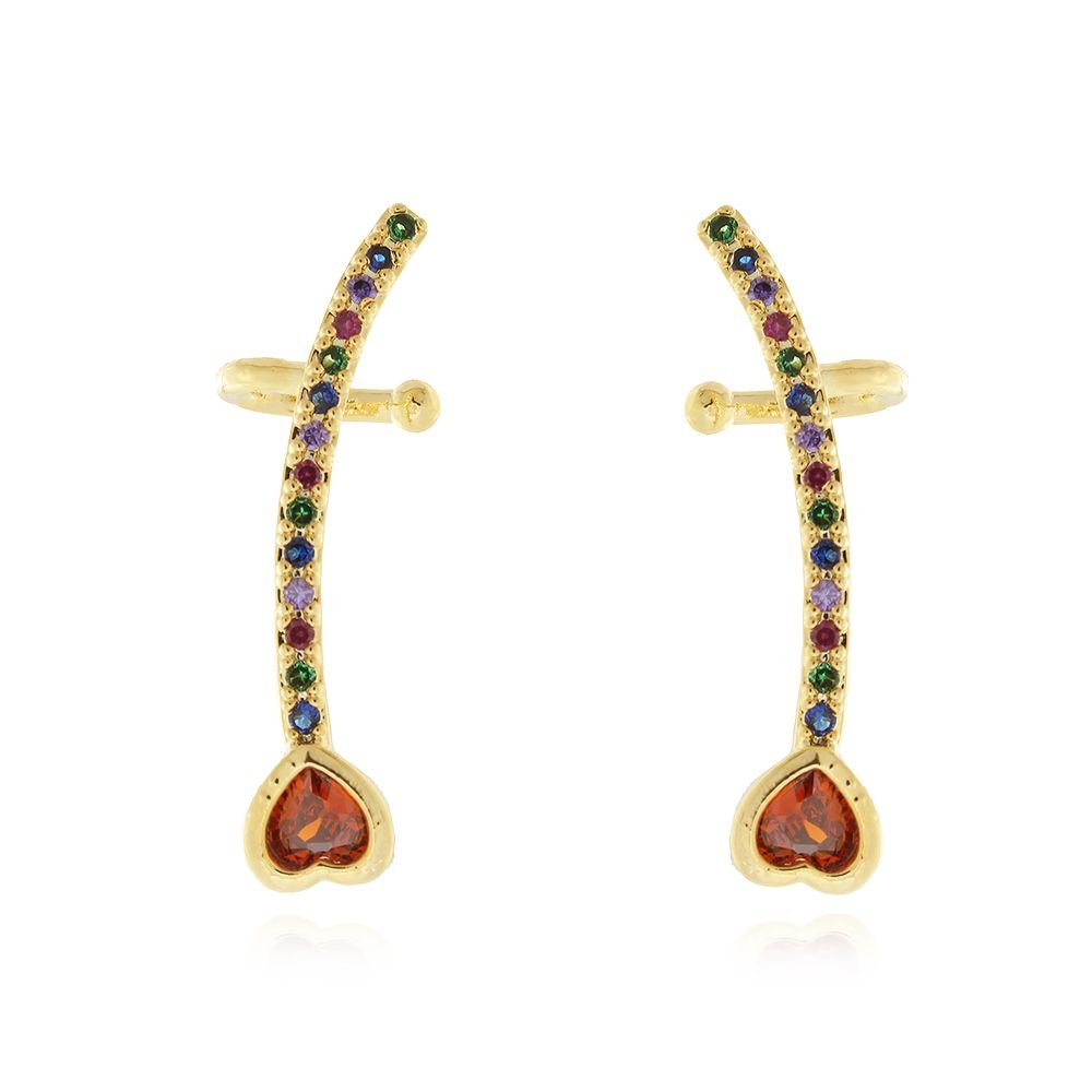 Brd-931-Do Brinco Ear Cuff Cravejado Com Coração Na Ponta
