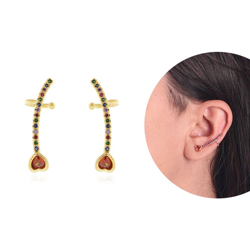 Brd-931-Do Brinco Ear Cuff Cravejado Com Coração Na Ponta
