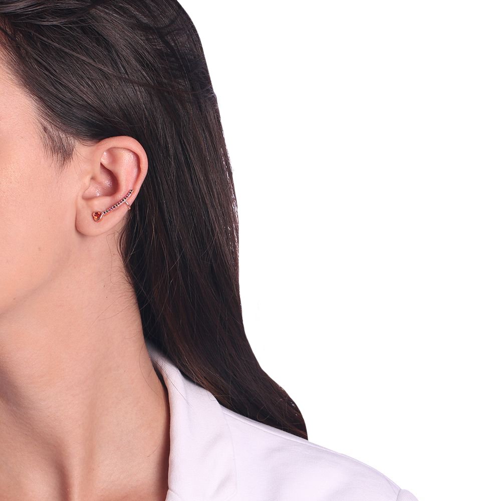 Brd-931-Do Brinco Ear Cuff Cravejado Com Coração Na Ponta