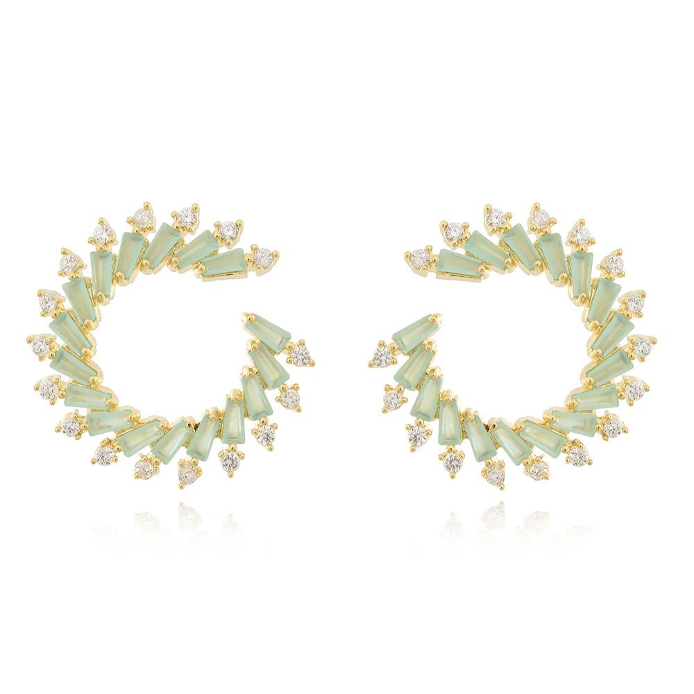 Brd-947-Do Brinco Cravejado Verde Leitoso + Cristal