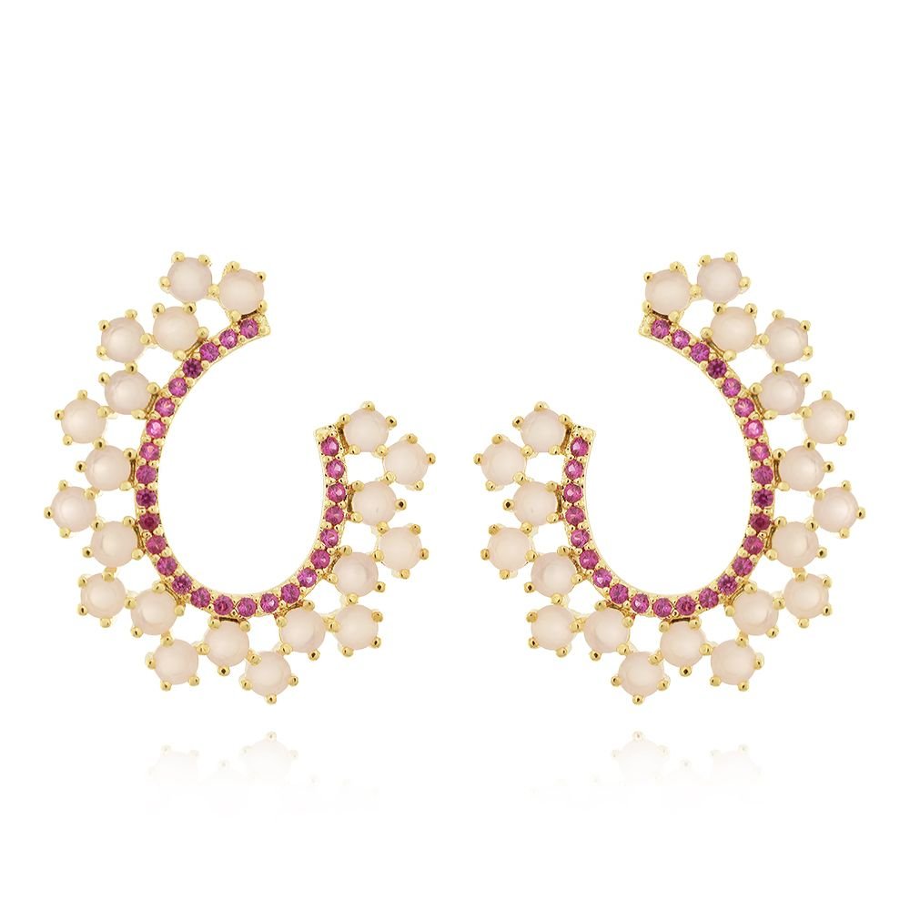 Brd-949-Do Brinco Cravejado Rosa Fúcsia+Preto