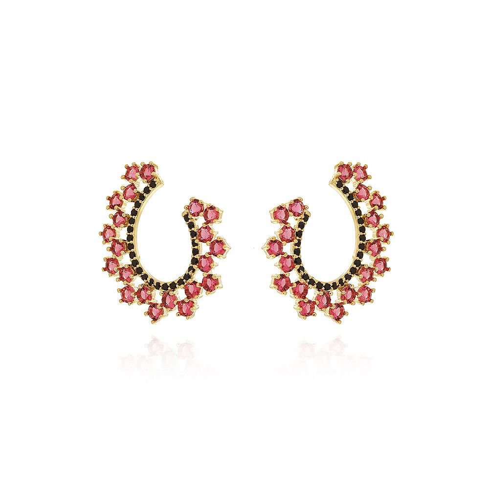 Brd-949-Do Brinco Cravejado Rosa Fúcsia+Preto