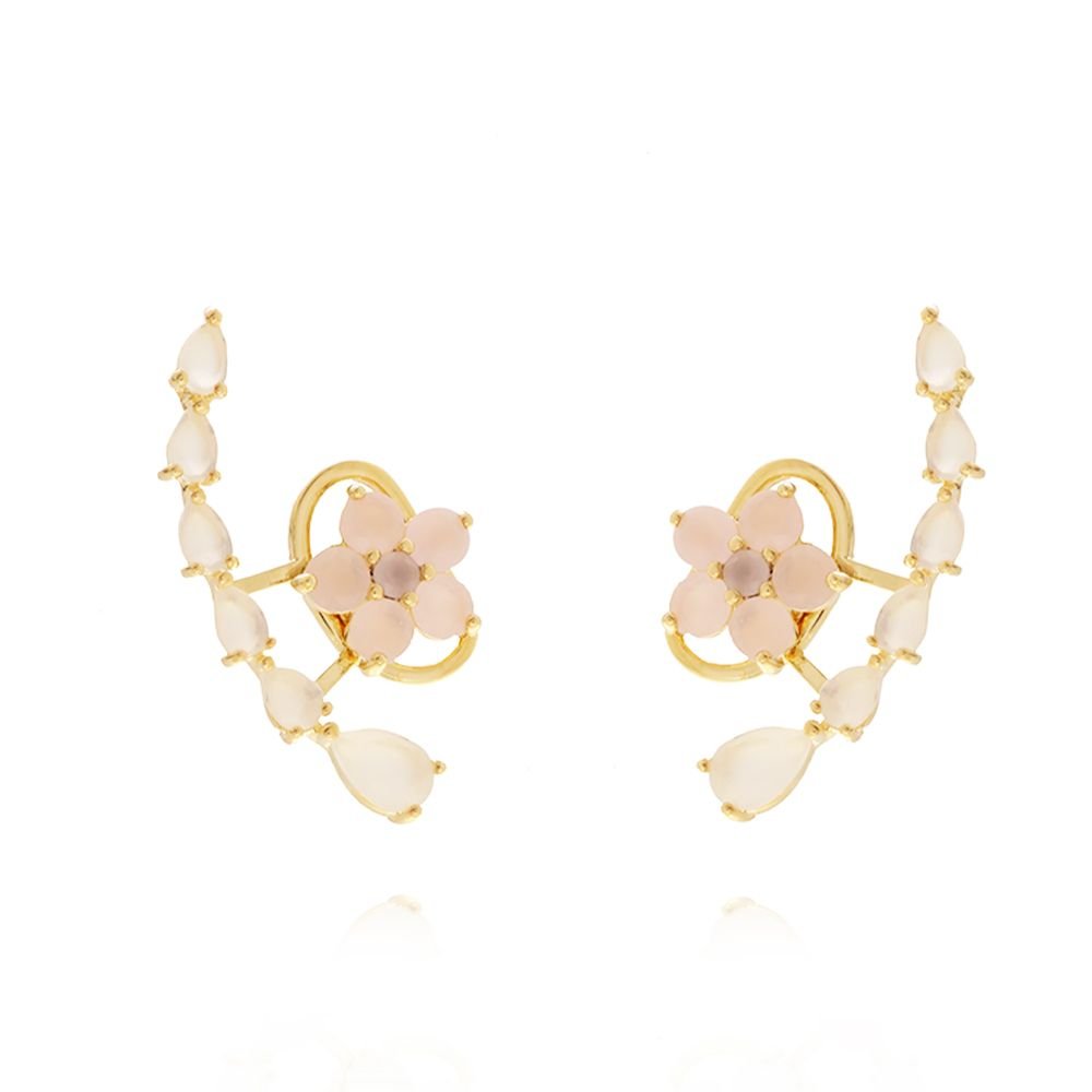 Brd-965-Do Brinco Floral De Pedra Rosa