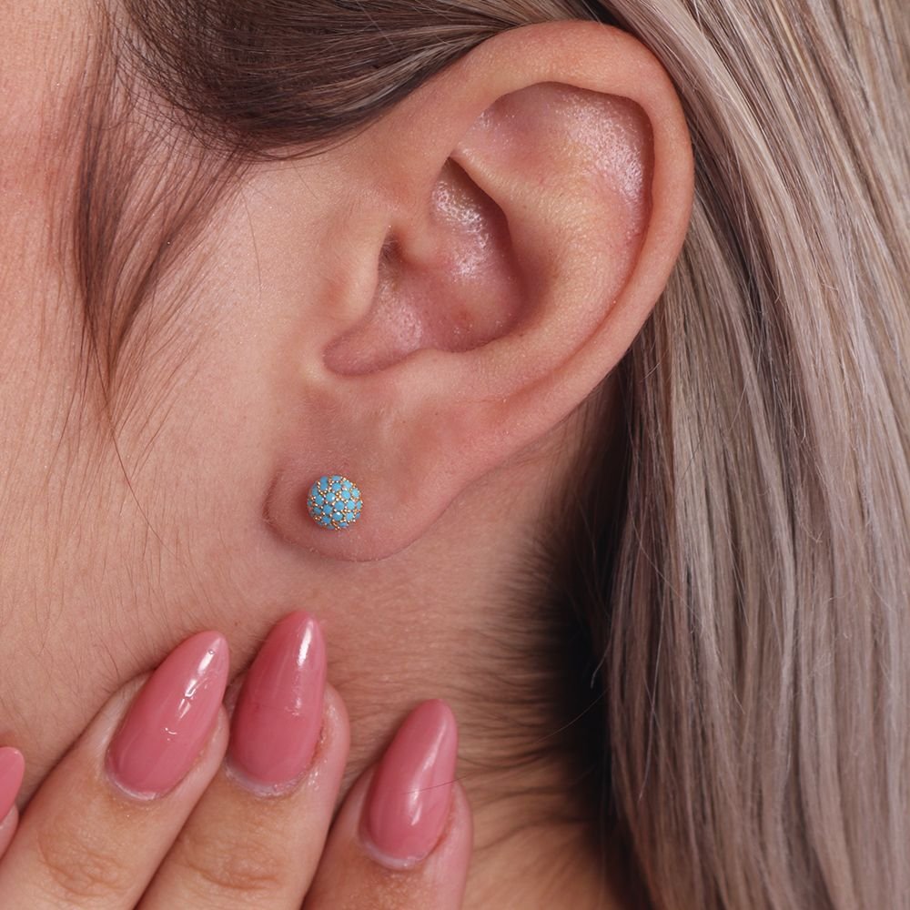 Brd-970-Do Brinco De Bolinha Cravejada De Pedrinhas Turquesa