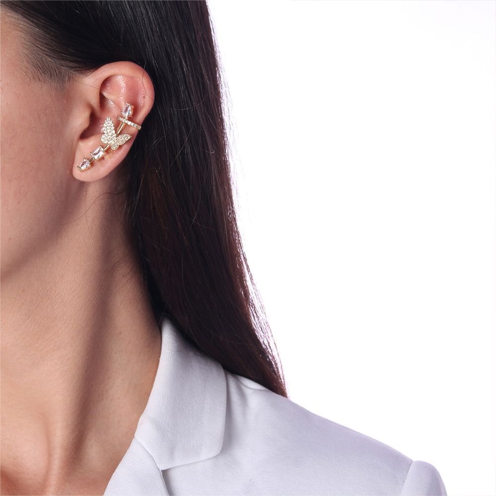 Brd-983-Do Brinco Ear Cuff De Borboleta Cravejado