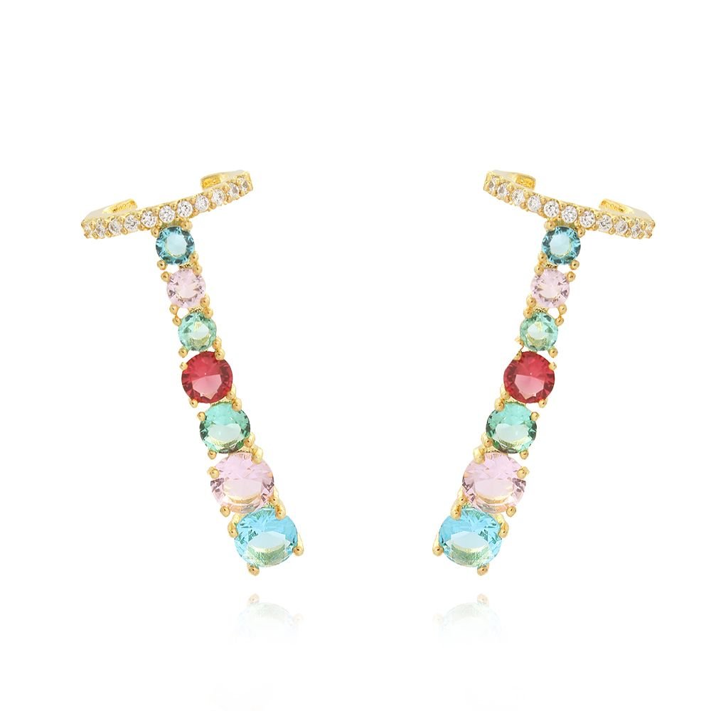 Brd-985-Do Brinco Ear Cuf Cravejado Colorido