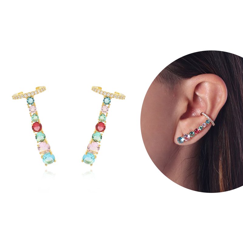 Brd-985-Do Brinco Ear Cuf Cravejado Colorido