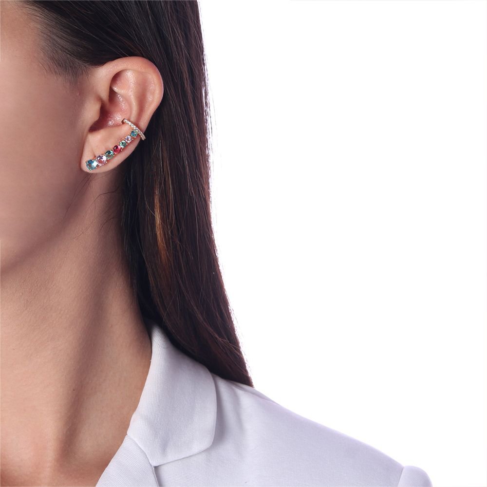 Brd-985-Do Brinco Ear Cuf Cravejado Colorido