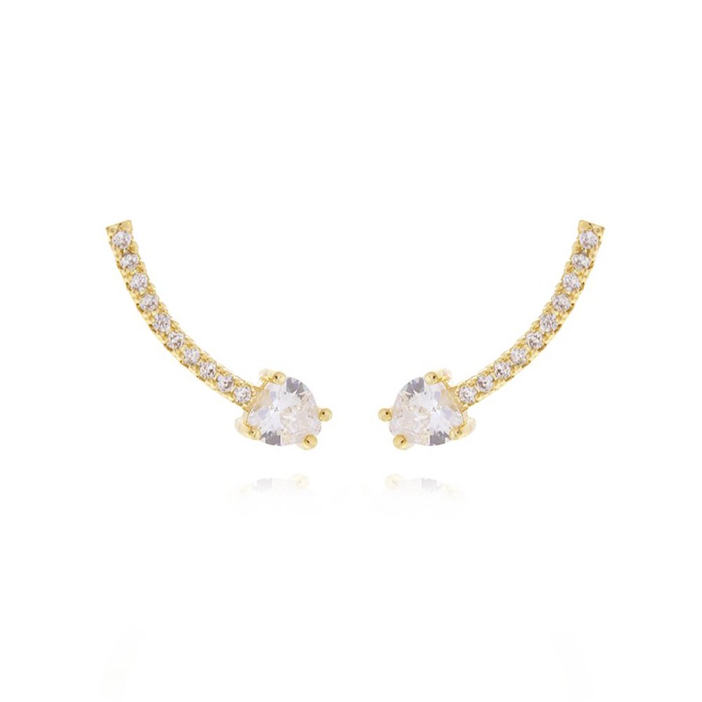Brd-989-Do Brinco Ear Uff Cravejado E Coração Cristal