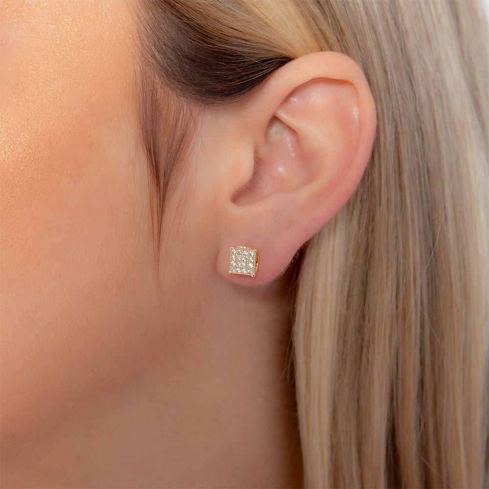 Brf-1011-DO Brinco Quadrado Cravejado De Zircônias.