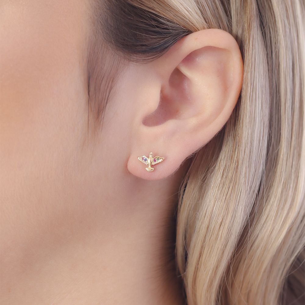 Brf-1024-Do Brinco De Espirito Santo Cravejado De Zircônias Coloridas. Brf-1024-Do Brinco De Espirito Santo Cravejado De Zircônias Coloridas.