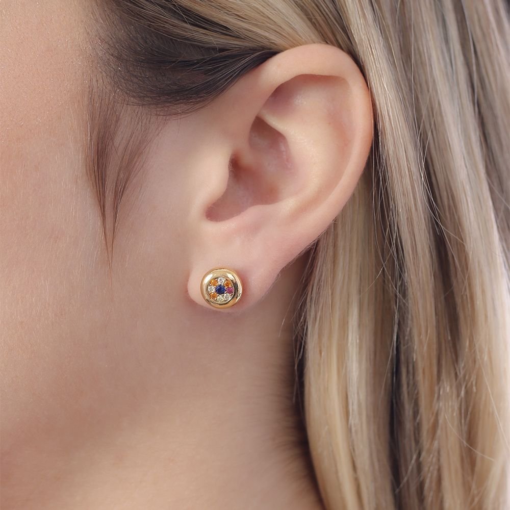 Brf-1054-Do Brinco Redondo Cravejado De Zircônias Coloridas. Brf-1054-Do Brinco Redondo Cravejado De Zircônias Coloridas.