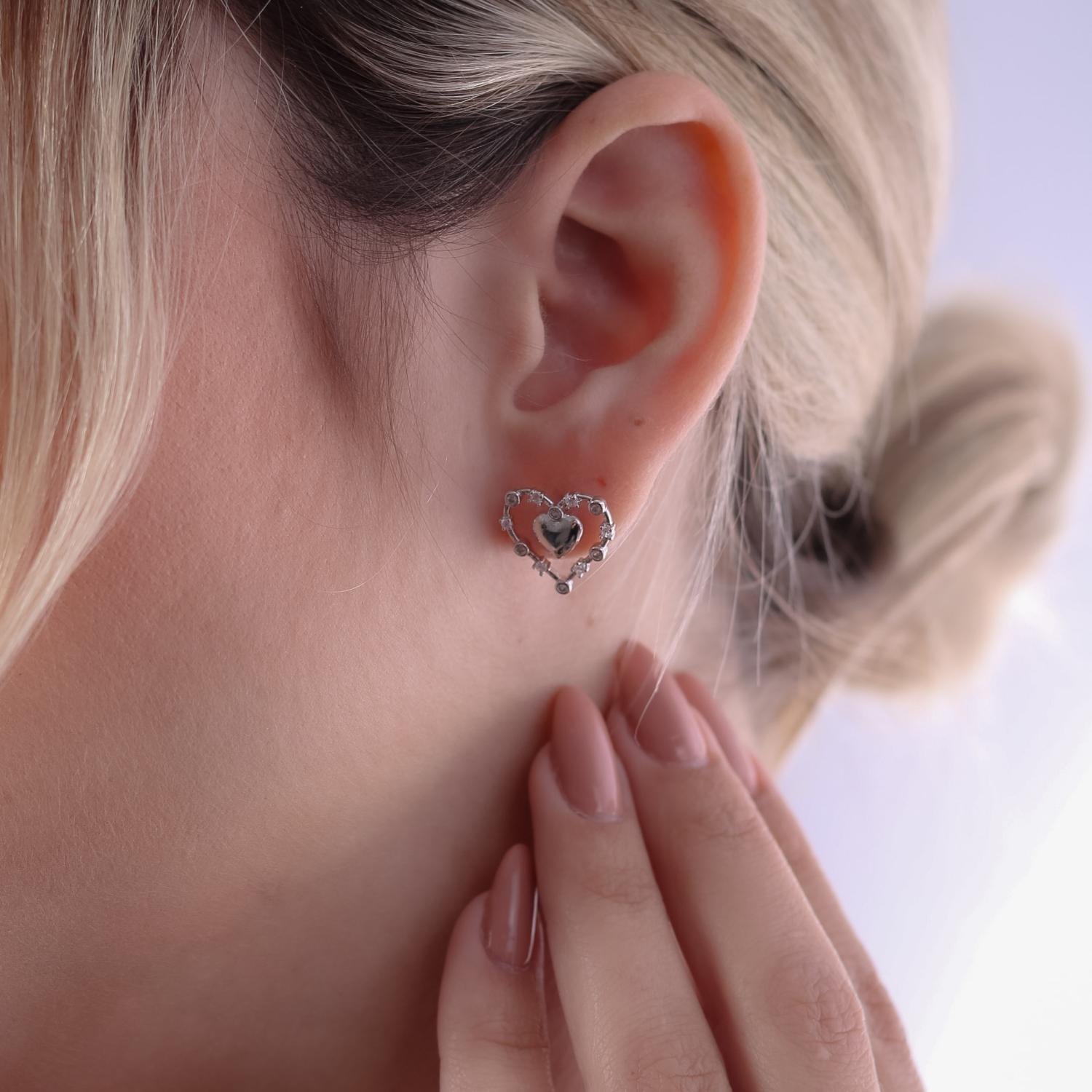 Brf-1068-Rd Brinco De Coração Cravejado De Mini Zircônias.