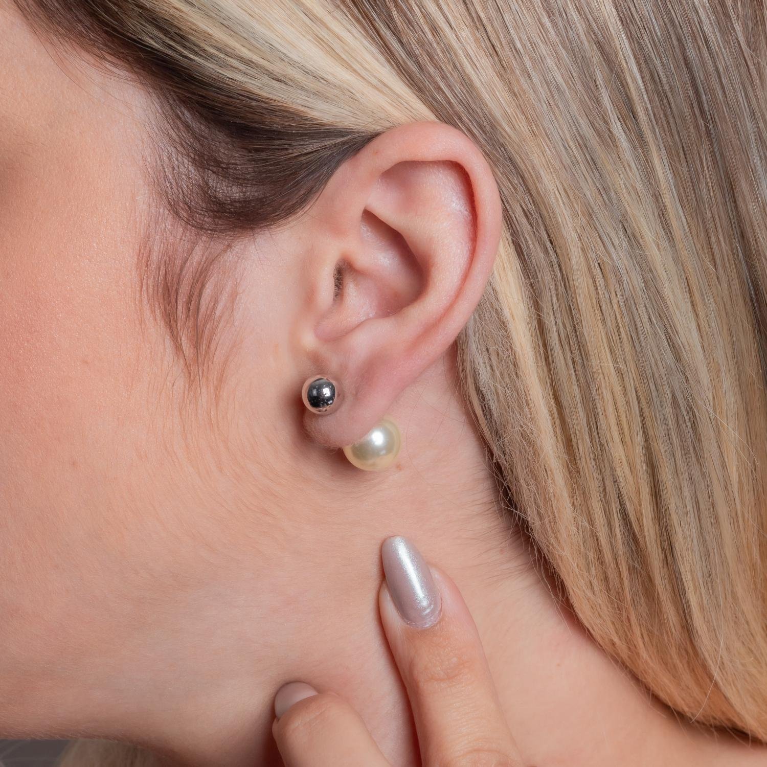 Brf-1153-Rd Brinco De Bolinha Com Tarraxa De Pérola - Ródio Branco (8mm / 12mm).