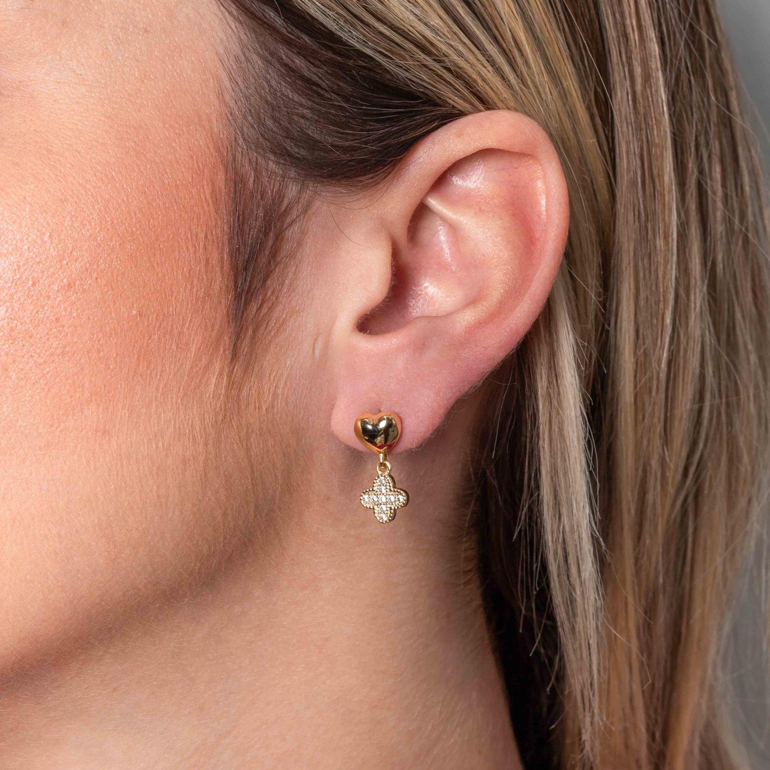 Brf-1182-Do Brinco De Coração Com Trevo Cristal.