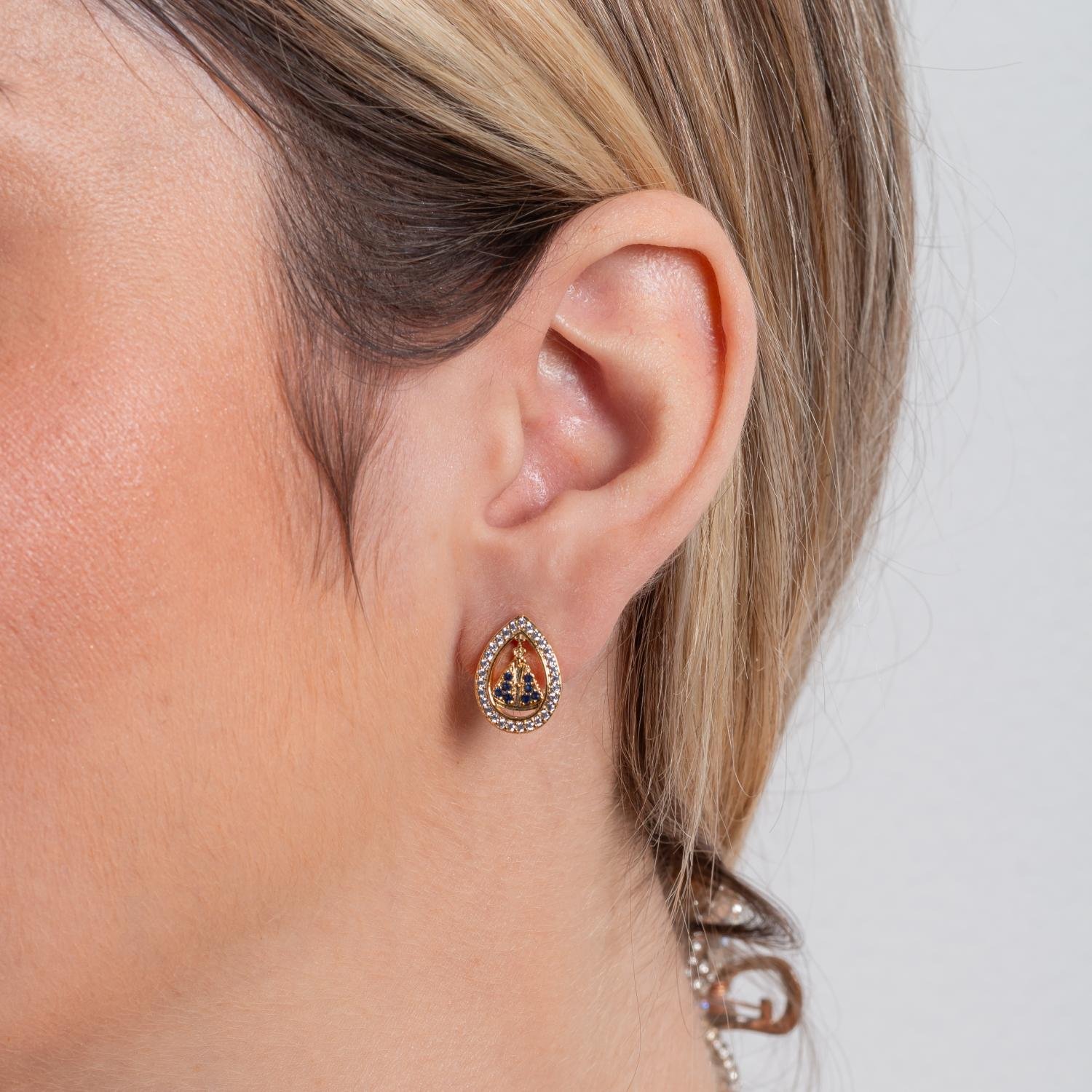 Brf-1188-Do Brinco De Nossa Senhora Aparecida Cravejado Cristal + Azul Escuro.