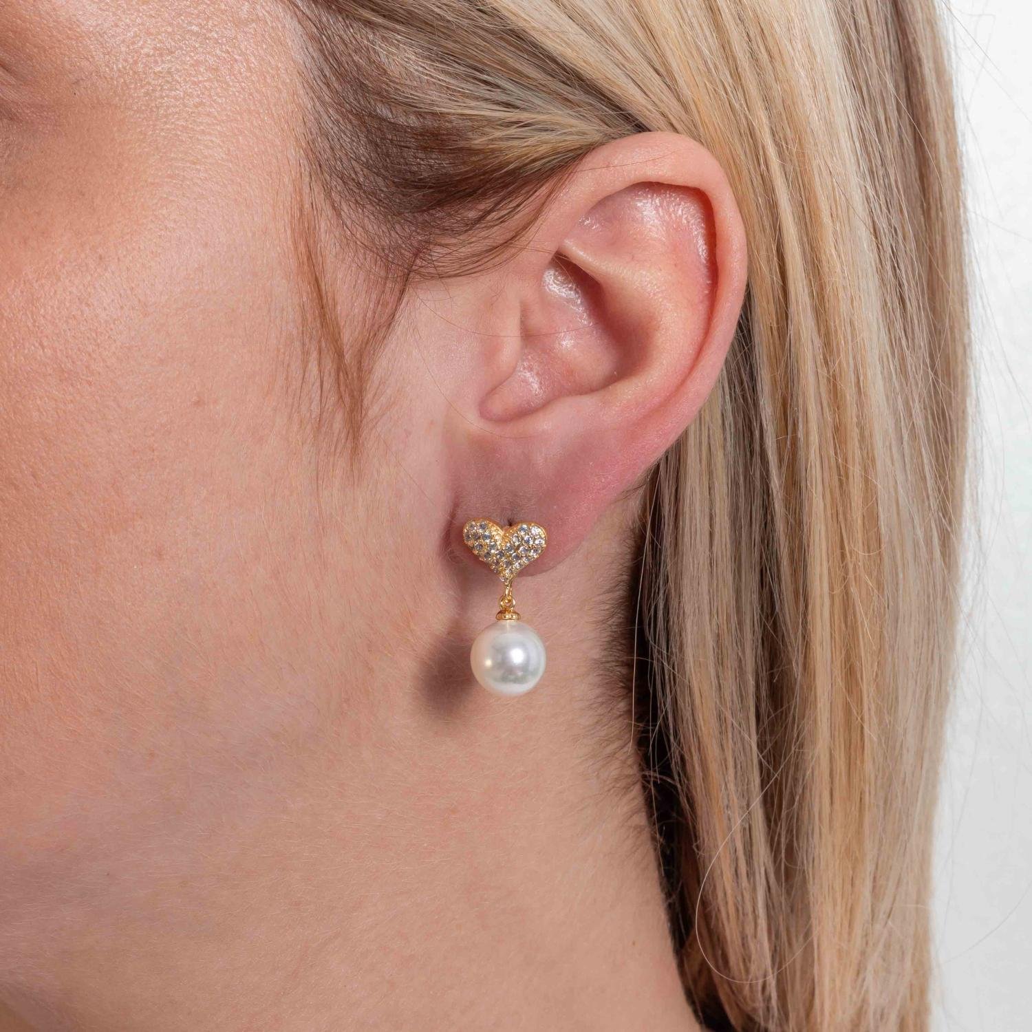 Brf-1201-Do Brinco De Coração Cravejado Cristal Com Pérola.