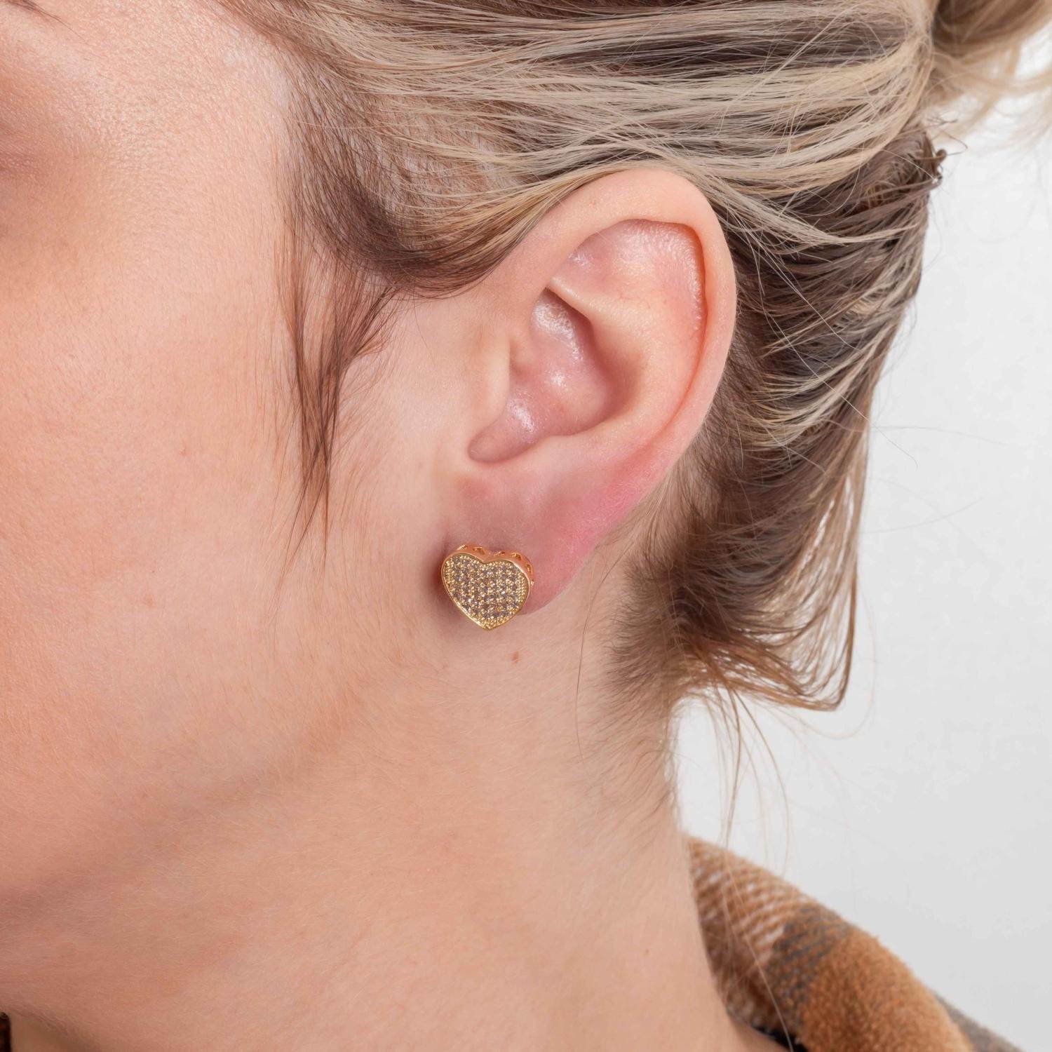 Brf-1235-Do Brinco De Coração Cravejado De Zircônias Cristais.