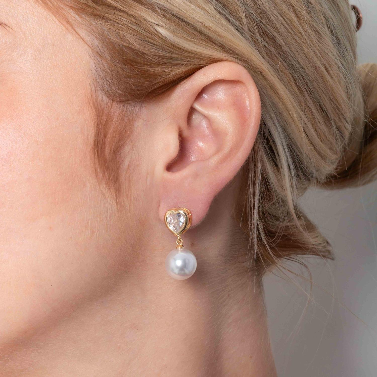 Brf-1321-Do Brinco De Coração Cristal Com Pérola.