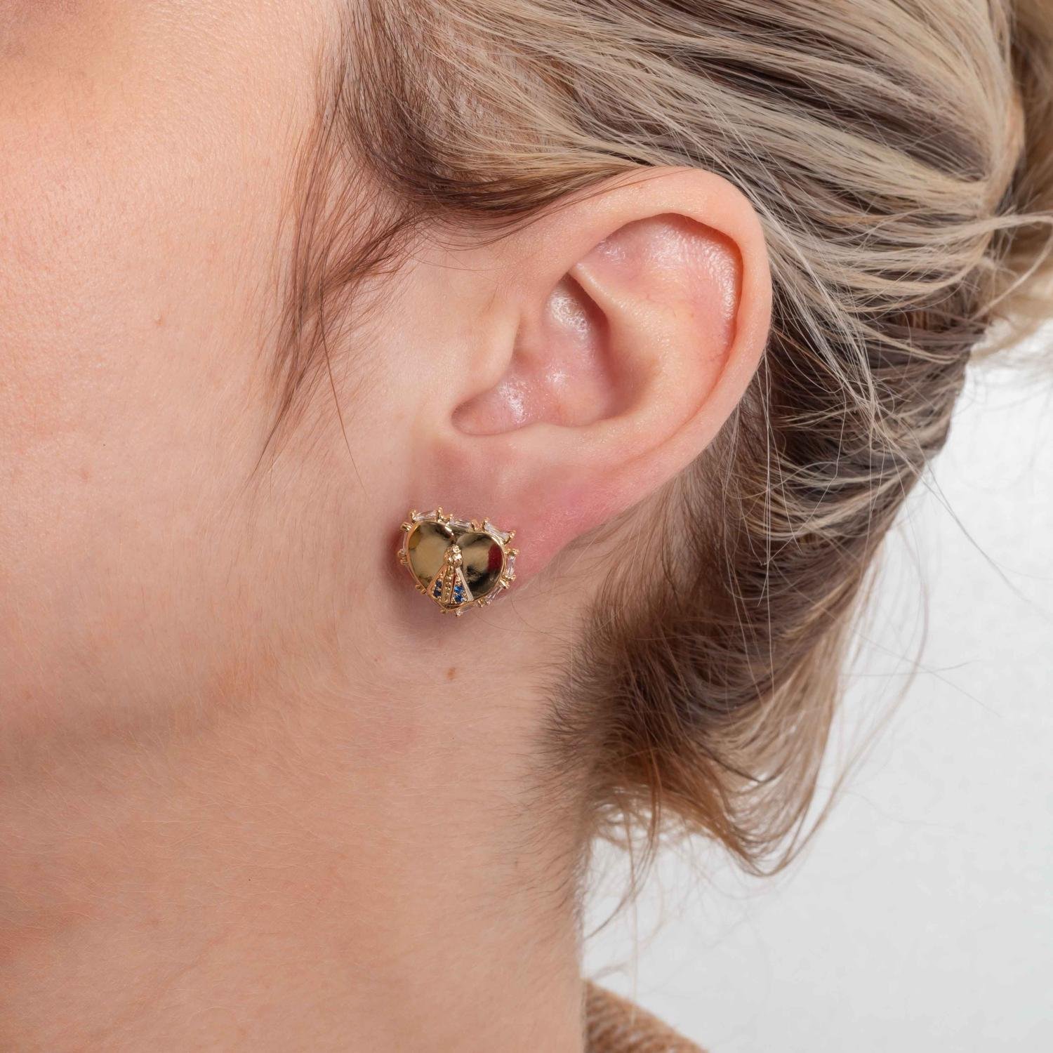 Brf-1347-Do Brinco De Coração Com Nossa Senhora Aparecida Cristal + Azul.